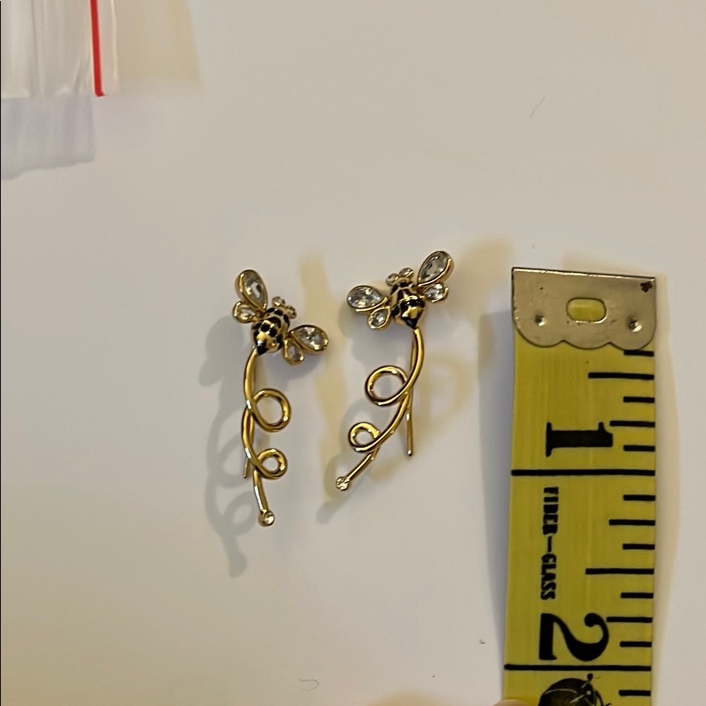Elegant Gold, Black, Crystal Bee Earrings